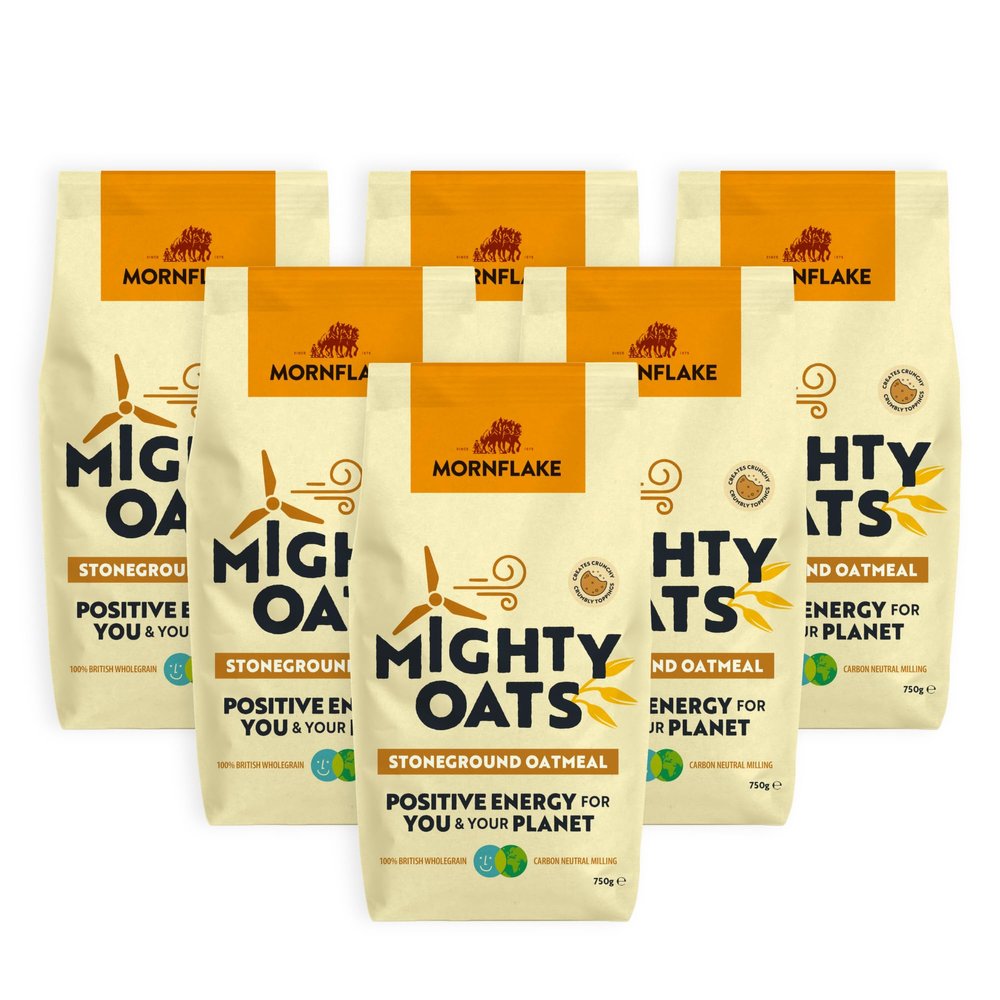 Mornflake - Mighty Oats Stoneground Medium Oatmeal 6x 750g. High In Fibre. Perfect For Breakfast Porridge Oats, Granola and Baking. Suitable For Vegan Diet