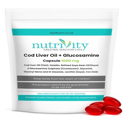 Nutrivity Cod Liver Oil 1000mg High Strength 120 Capsules for Joint Health, High Strength Omega-3 Fish Oil Rich in EPA & DHA Cod Liver Capsules with Glucosamine, UK Made