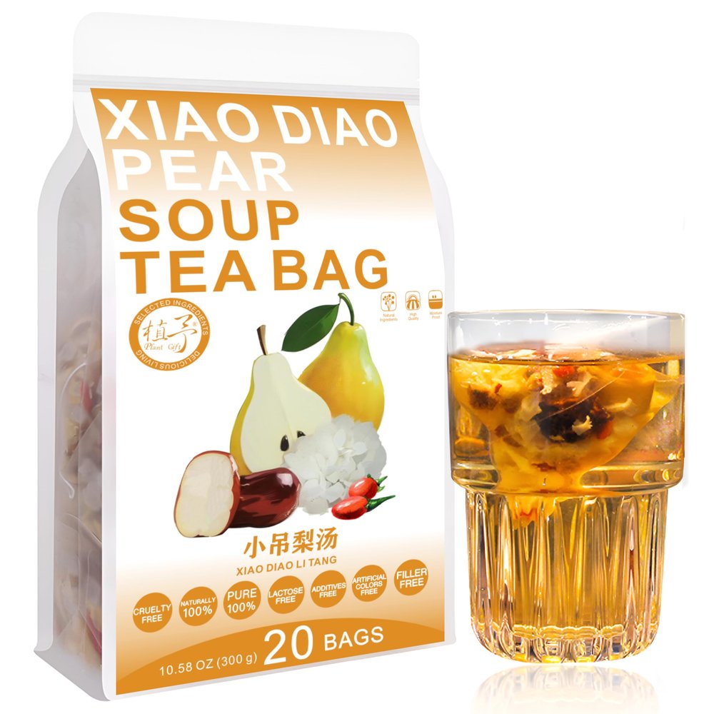 Plant Gift Xiao Diao Pear Soup Tea Bag 10.58oz (15g*20bags) Dark Plum, Snow Pear, Longan, Wolfberry, Chinese Pure Nature, Health Care Mixed Tea, Combination of Floral Tea 300g