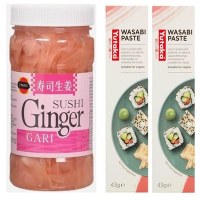 Pickled Pink Sushi Ginger (340g) and Wasabi Paste Tubes (2x43g)