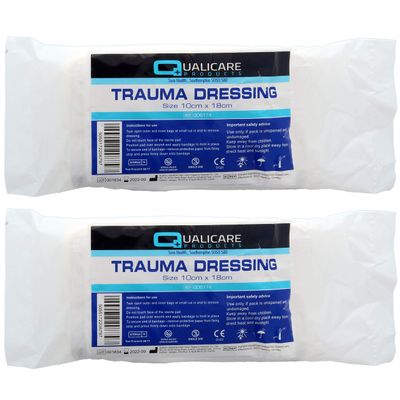 2X Sterile Emergency Trauma Dressings 10cm x 18cm Haemmorragic Control Non Adherent Stretch FFD Field Heavy Bleeding Bandage (2022-09 Expiry)