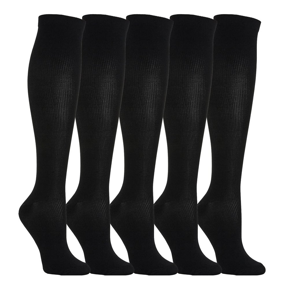 5 Pairs Compression Socks for Men & Women Best Graduated Athletic Fit for Running Flight Travel Pregnancy Flying Nurses Medical Shin Splints -Varicose Veins (M, Black)