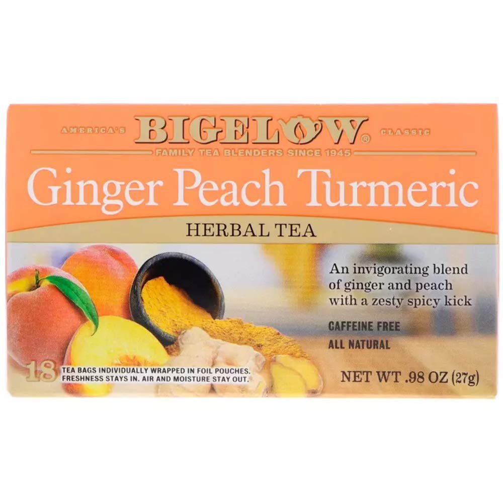 Bigelow Ginger Peach Turmeric Caffeine Free Tea Bags 18 Ct Box 27g (0.98 OZ)