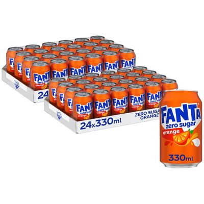 Fanta Orange Zero Sugar Fizzy Soft Drink Cans 330ml (48 Cans)