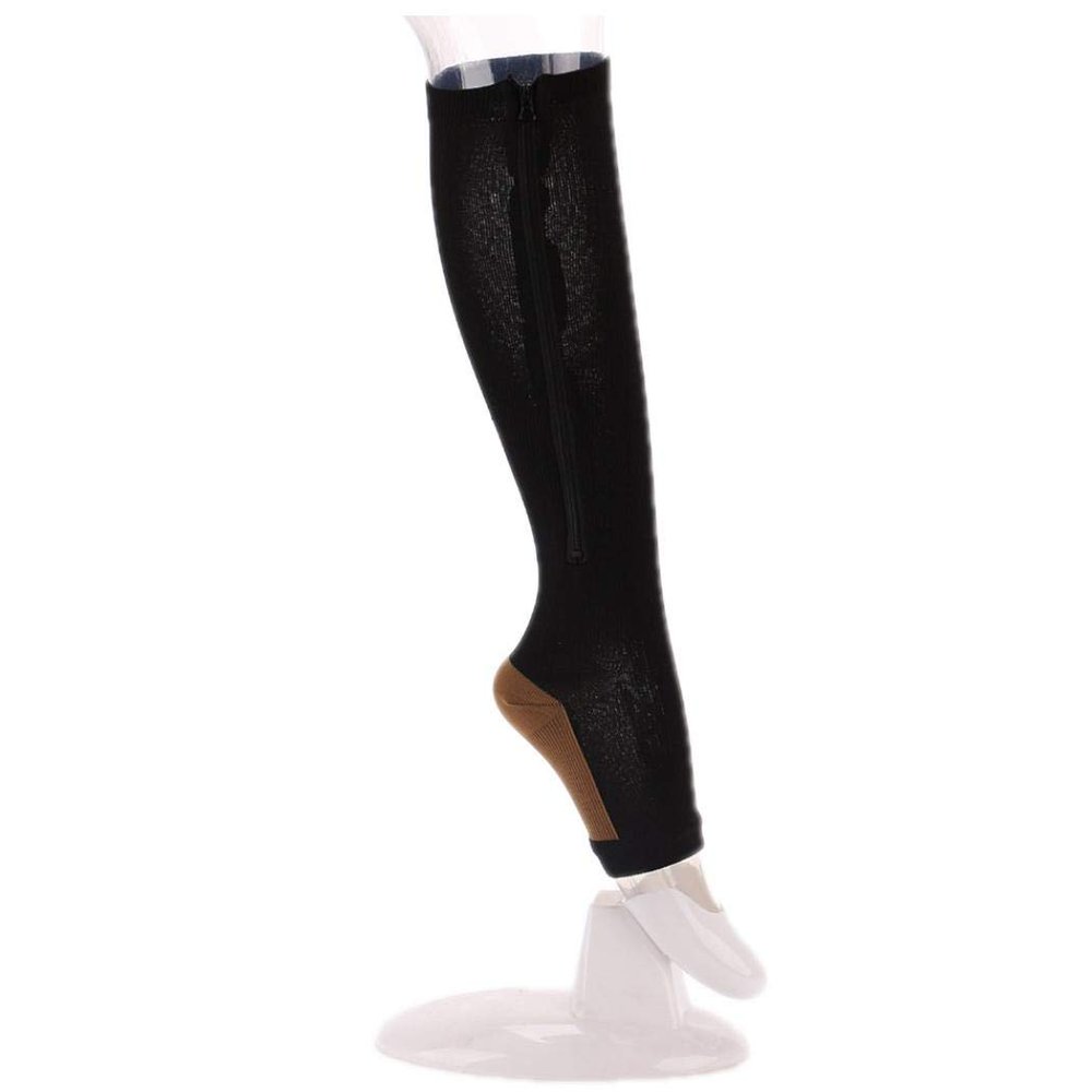 Open Toe Knee Length Zipper Compression Socks Leg Support Medical Edema Varicose Veins Swollen Sore Knee Stockings for Men Women