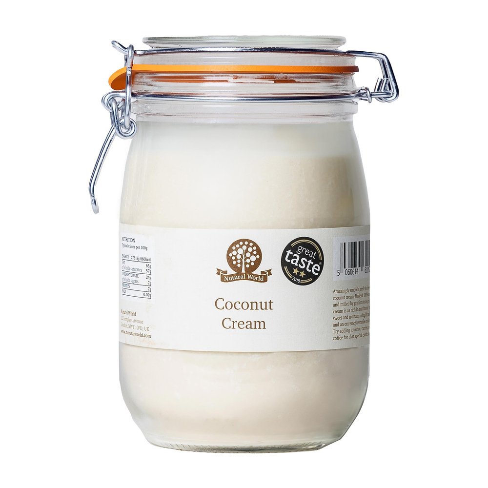 Nutural World - Coconut Cream (1kg) - *** Reusable Glass Jar *** Great Taste Award Winner - 100% Pure - single ingredient