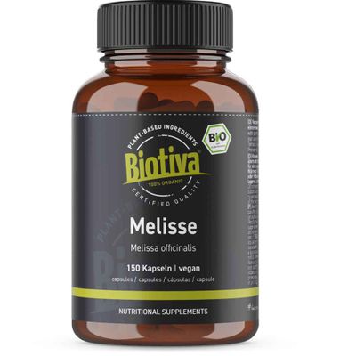 Biotiva Lemon Balm Organic 150 Capsules - Melissa officinalis - 450mg - Without additives - Bottled and Checked in Germany (DE-ECO-005)