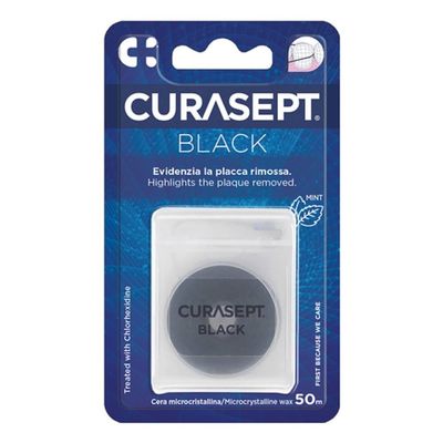 Curasept Floss - Filo Interdentale Nero Cerato con Clorexidina, 50m