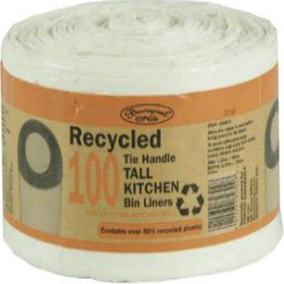 2 x 100 Recycled Tie Handle Tall Kitchen Bin Liners (Fits up to 50L Kitchen Bins)
