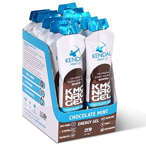 Kendal Mint Co Energy Gels, Quick Release & Long-Lasting  Chocolate Mint Flavour (12 x 70g) | Caffeine Free, 27g Carbs, Electrolytes, B Vitamins, for Running, Cycling, Hiking, Vegan & Gluten Free