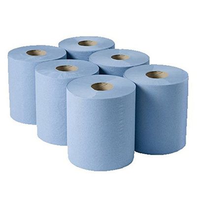 2 X Contract Centrefeed Roll Blue 2 ply, 150m - Set of 6 - Large Roll of Disposable Blue Paper Hand Towels