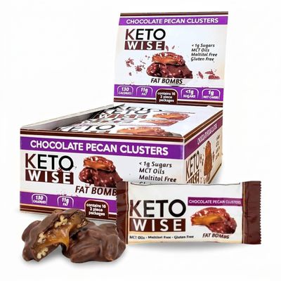Keto Wise Fat Bombs - Chocolate Pecan Clusters - 16 Packs 32g Each