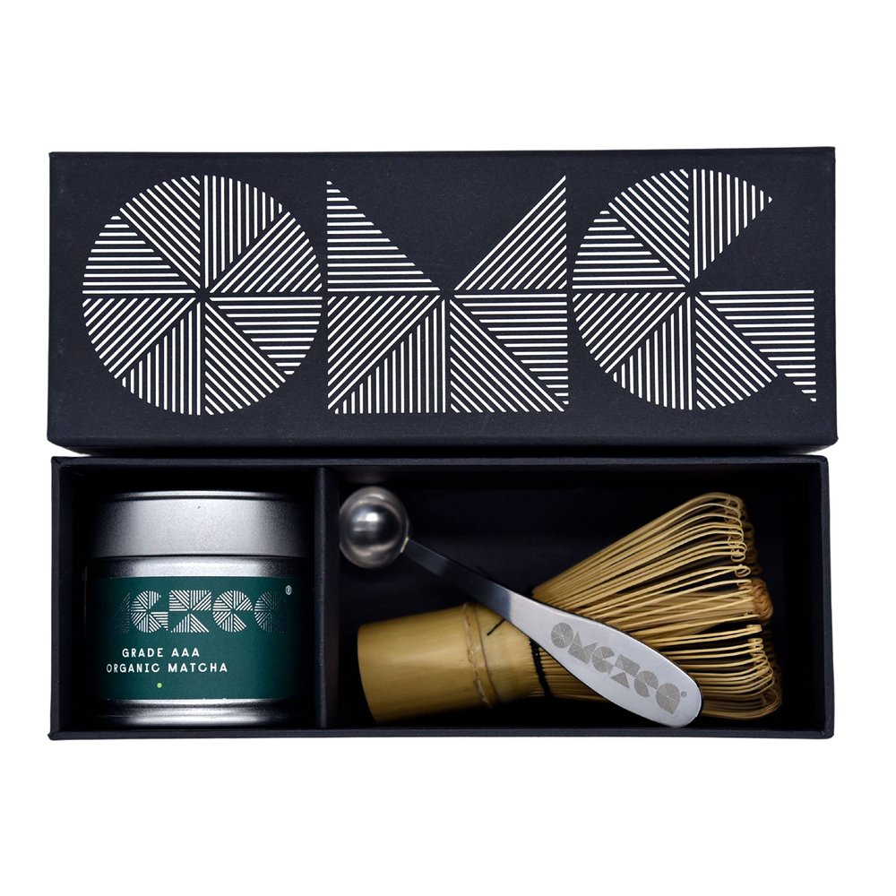 OMGTEA GIFT SET Very High-Grade Organic Japanese Matcha Tea Powder Ceremonial Grade AAA 30g/30 Servings. Great Taste 2023. Includes hand made bamboo whisk and OMGTEA measuring spoon.