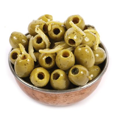 Dorri - Marinated Olives Lemon, Garlic and Coriander 1kg | Premium Green Olives, Greek Olives, Pickled Garlic, Healthy Party Snack (Available from 250g to 3kg)