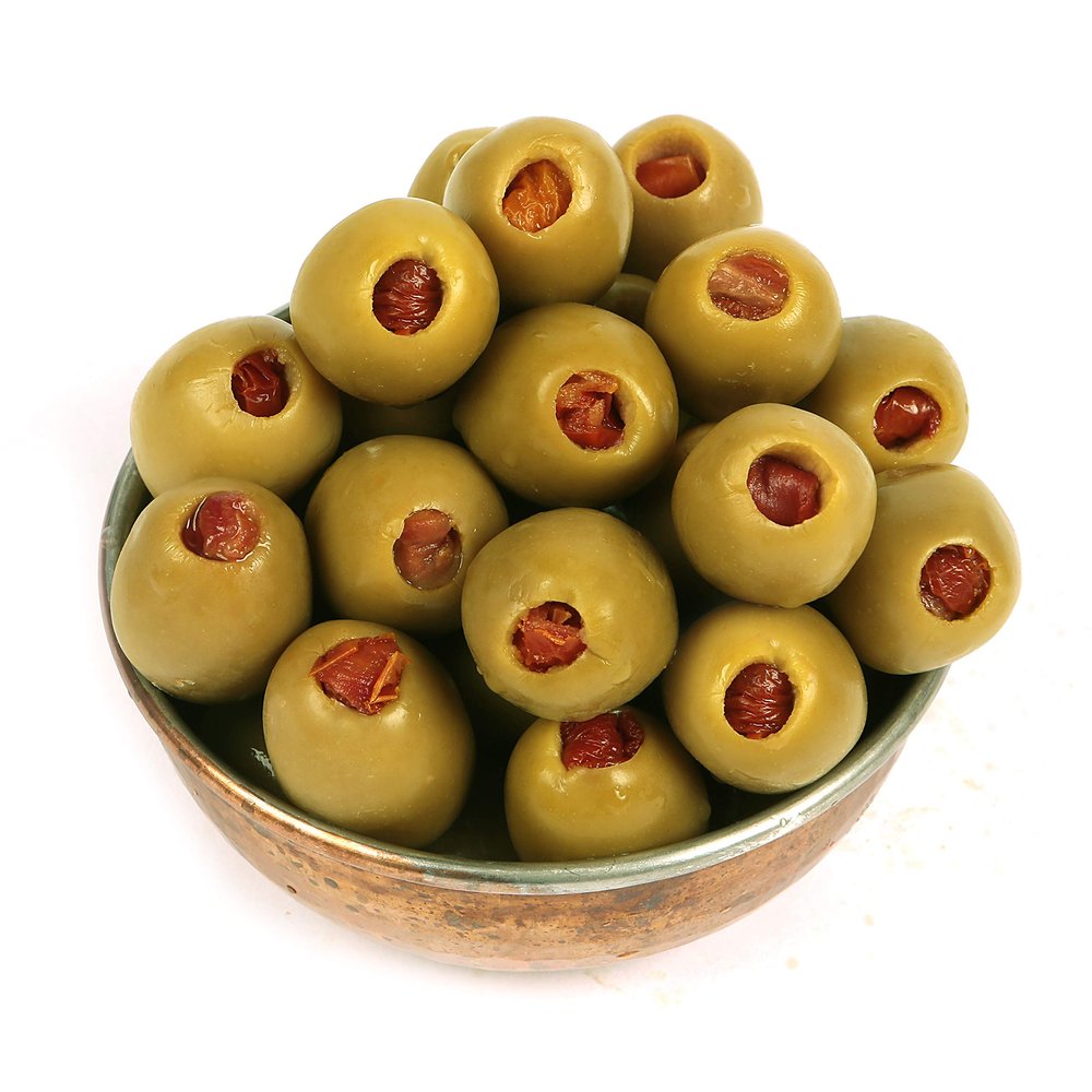Dorri - Olives Stuffed Sundried Tomato in Extra Virgin Olive Oil 500g | Green Olives, Pickled Sundried Tomato, Mediterranean Flavour, Healthy Party Snack (from 250g to 3kg)