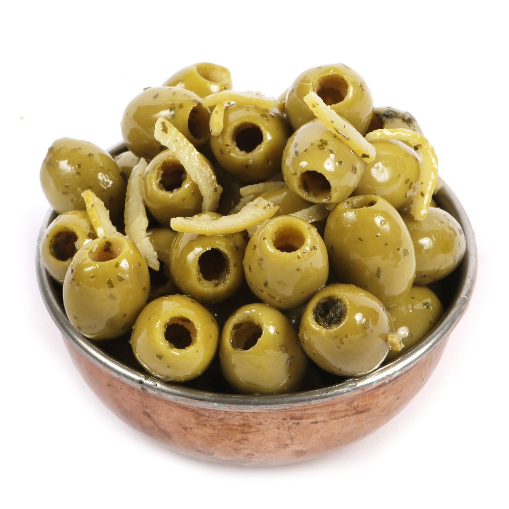 Dorri - Marinated Olives Lemon, Garlic and Coriander 500g | Premium Green Olives, Greek Olives, Pickled Garlic, Healthy Party Snack (Available from 250g to 3kg)