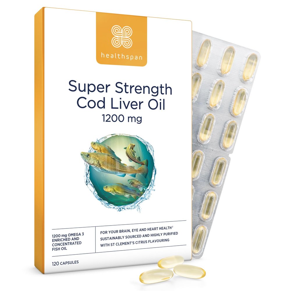 Healthspan Cod Liver Oil 1,000mg | Rich in Omega 3 Fatty Acids DHA & EPA | Brain, Eyes & Heart Health | Vitamin A & D3 | Vision, Bones, Teeth & Immune | Sustainably Sourced (120 Capsules)