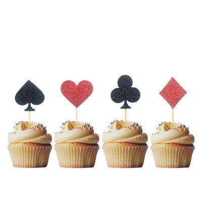 Morndew 24 PCS Casino Night Poker Cupcake Toppers for Las Vegas Theme Party Wedding Party Birthday Party Decorations