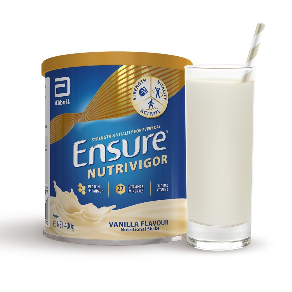 Ensure NutriVigor Nutritional Shake  Vanilla Flavour  400g  Food Supplement with Protein, HMB & 27 Vitamins & Minerals  Supports Strength, Energy & Immunity  With Vitamin D, C & B