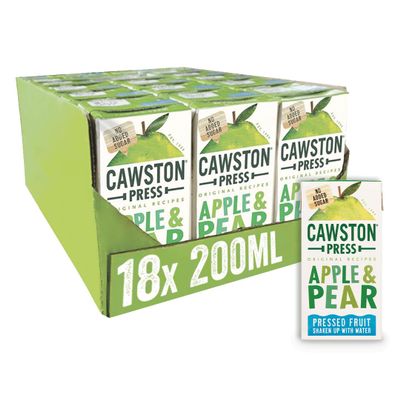 Cawston Press Fruit Water Kids Drink | Pressed Apple & Pear Flavoured Water | 200ml x 18 Pack Pear & Apple Juice Cartons | School Approved  No Added Sugar  Vegan | Ideal for Kids Lunchbox