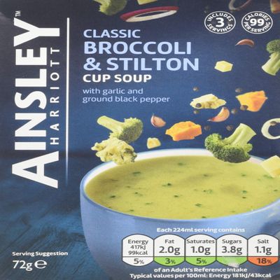 Ainsley Harriott Broccoli & Stilton Cup Soup, 72 g, Pack of 12