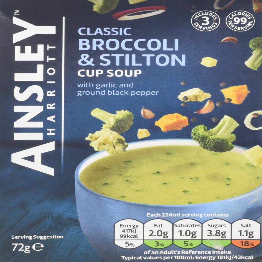 Ainsley Harriott Broccoli & Stilton Cup Soup, 72 g, Pack of 12