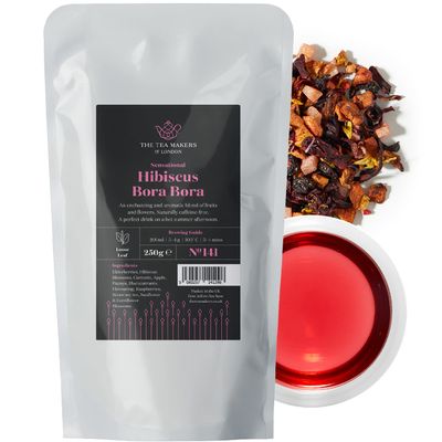 Bora Bora Blend with Hibiscus Flowers & Tropical Fruit Chunks  Sweet, Floral, Zesty Fruit Tea  250g by The Tea Makers of London
