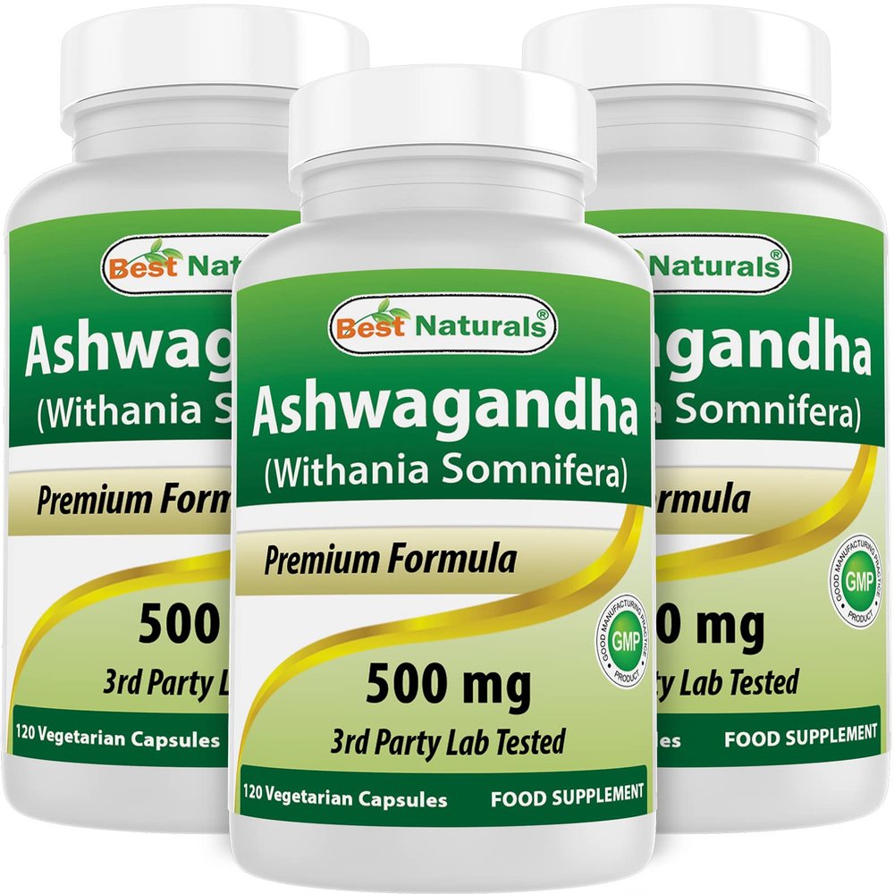3 Pack - Best Naturals Ashwagandha Capsules for Relaxing Stress and Mood, 500 mg, 120 Count (Total 360 Capsules)