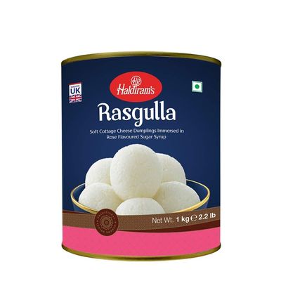 Haldiram Rasgulla 1 Kg | Indian Sweets | Soft Cottage Cheese Dumplings Immersed in Rose Flavoured Sugar Syrup