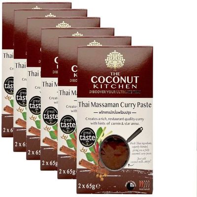 The Coconut Kitchen  Easy Thai Massaman Curry Paste, Thai Massaman Curry Kit, Sauce Sachets, Thai Style Spice Blend Pack, Curry Gifts for Men, Thai 7 Spice (6 Pack of 2 x 65g)