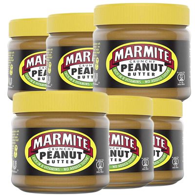 Marmite Crunchy Peanut Butter Jar Rich in Vitamin B & No Added Sugar, 225g (Pack of 6)