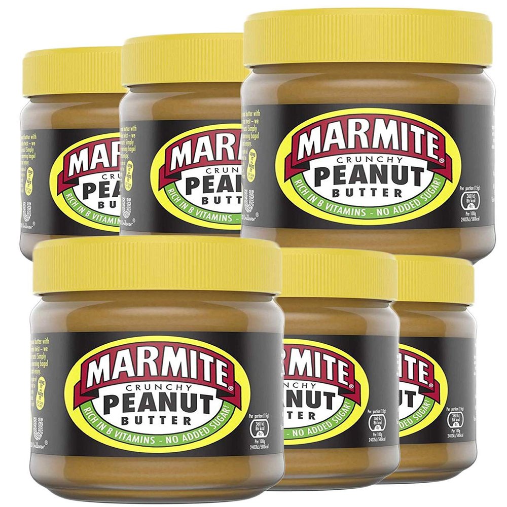 Marmite Crunchy Peanut Butter Jar Rich in Vitamin B & No Added Sugar, 225g (Pack of 6)