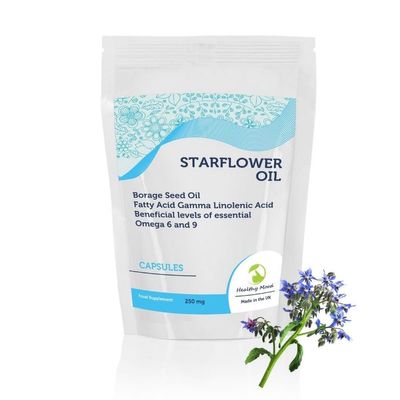 STARFLOWER Oil Borage Seed Oil Linolenic Acid 250mg GLA 500 Capsules - LetterBox Friendly UK Fast Delivery -