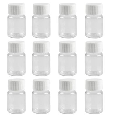 12 PCS 15 ML 0.5 OZ Plastic Clear Bottles Empty Container with White Screw Cap Solid Powder Case Refillable Storage Holder Sample Jar for Dispense Different Items