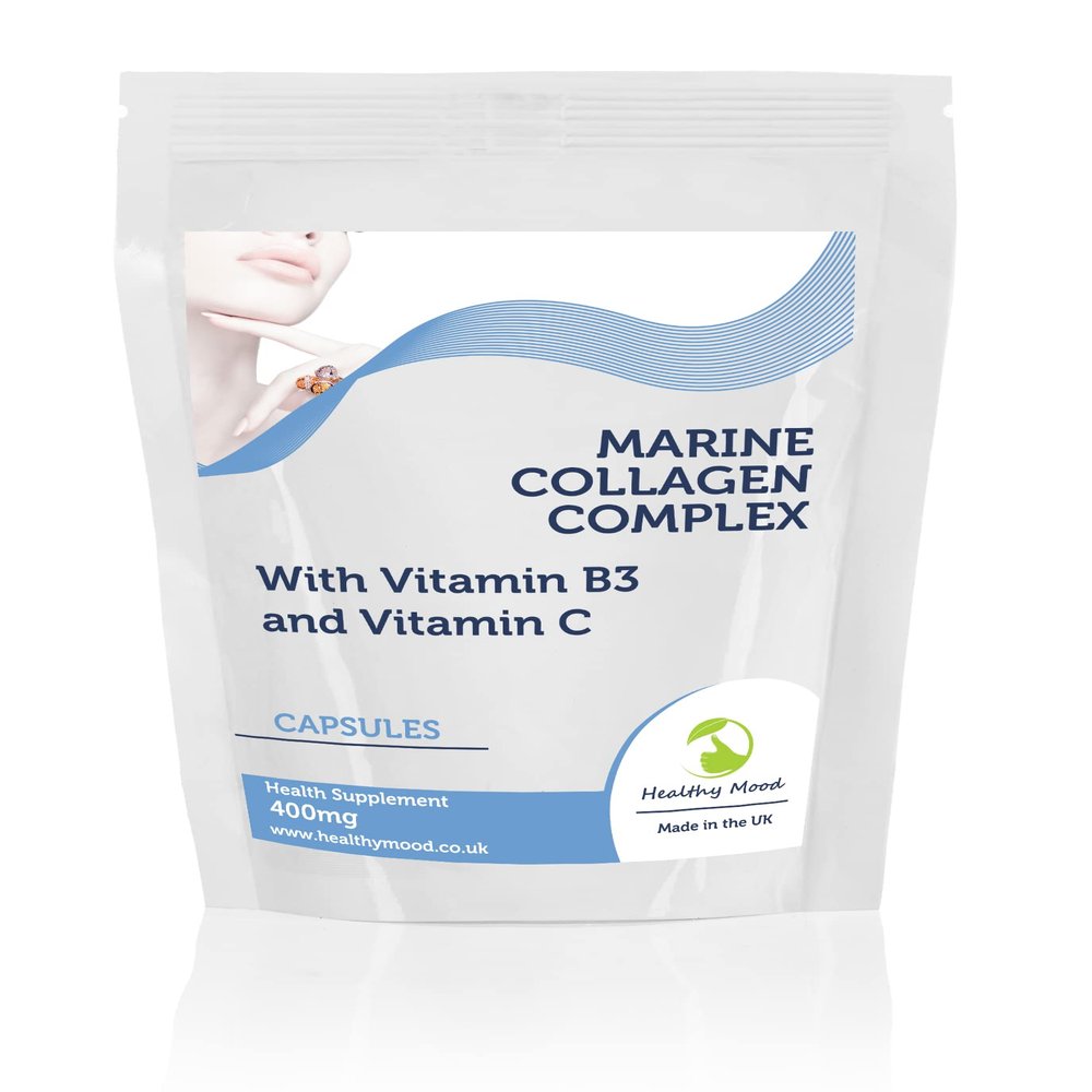 Marine Collagen 400mg Complex with Vitamin B3 and Vitamin C 60 Capsules - Choose Your Packet Size - LetterBox Friendly UK Fast Delivery -