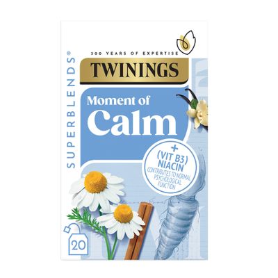Twinings Superblends Calm Tea - Spiced Camomile, Vanilla & Roasted Chicory Root Herbal Tea Infusion with Vitamin B3 (Niacin), 80 Biodegradable Tea Bags