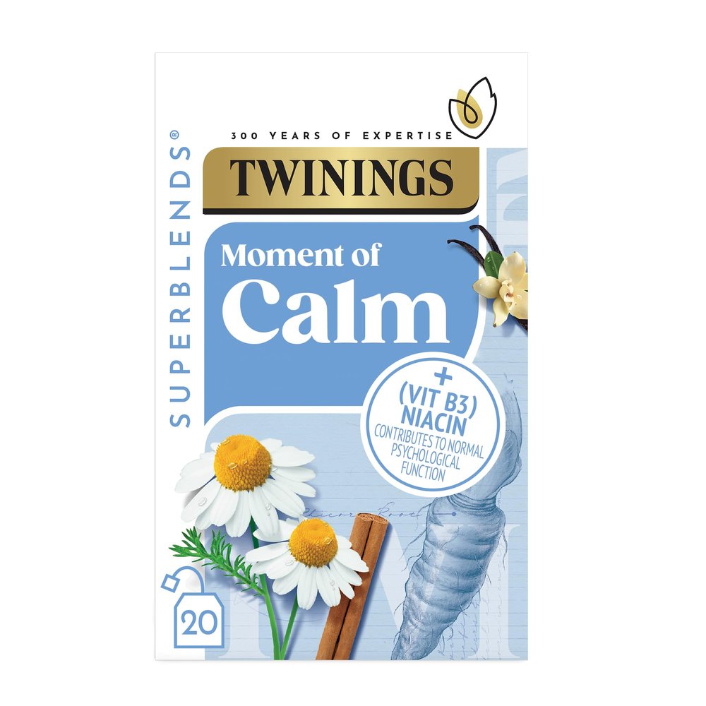 Twinings Superblends Calm Tea - Spiced Camomile, Vanilla & Roasted Chicory Root Herbal Tea Infusion with Vitamin B3 (Niacin), 80 Biodegradable Tea Bags