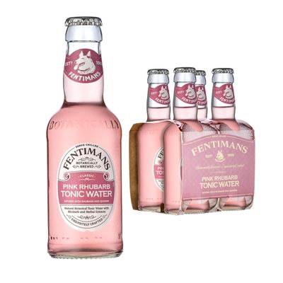 Fentimans Pink Rhubarb Tonic Water - Botanically Brewed Water - Infused with Sweet Rhubarb and Botanical Extracts - Low Calorie, Gluten Free and Vegan Friendly Soft Drinks - 4 x 200ml