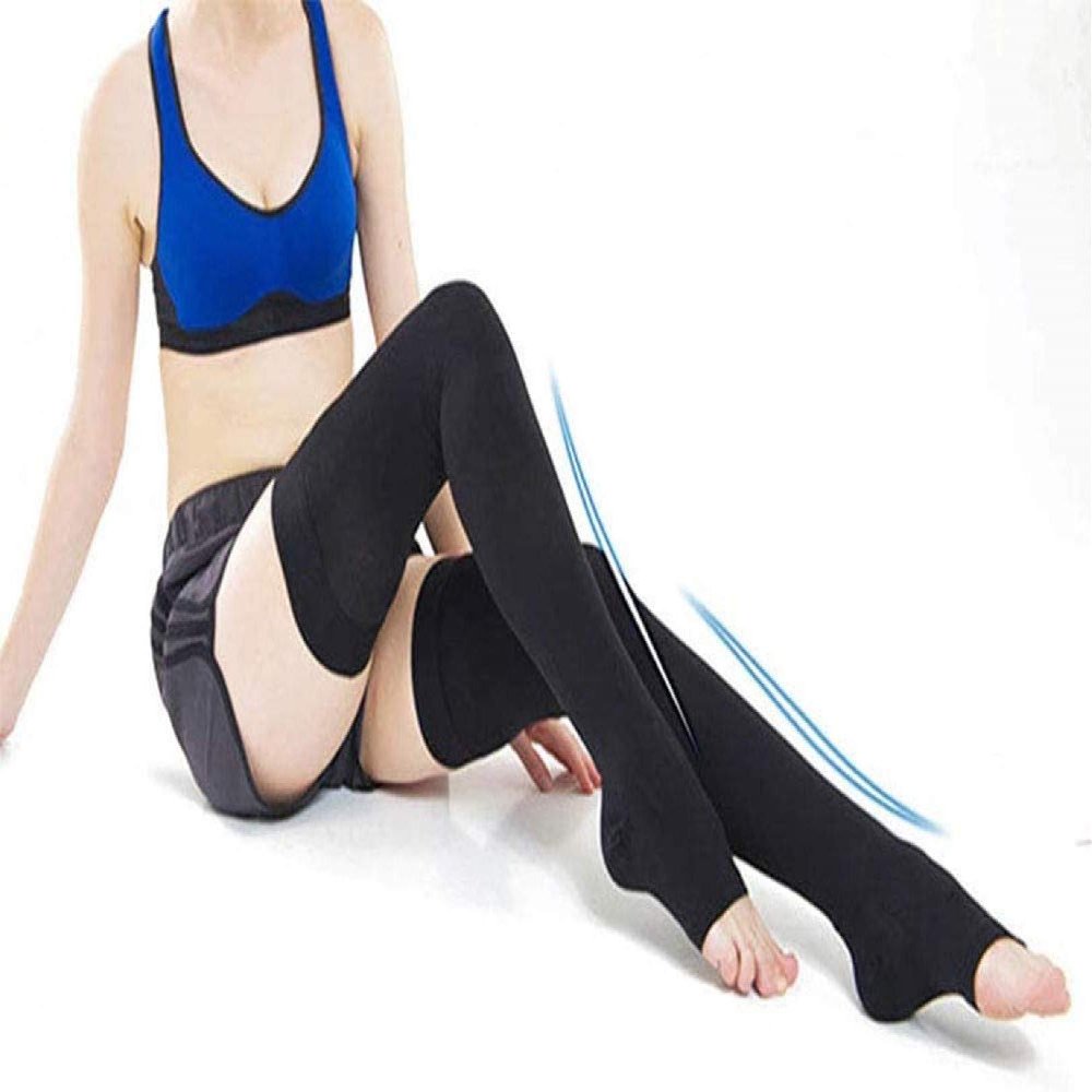 6 PCS Thigh High Compression Sleeves for Women and Men by Pedimend | Firm Support Graduated Varicose Veins Stockings, Travel, Casual-Formal Hosiery (Black)