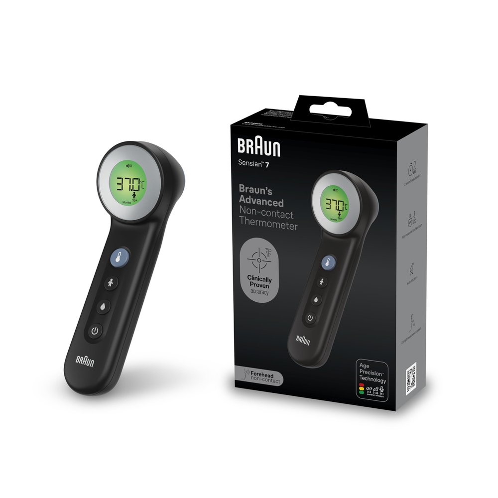 Braun Sensian 7 Forehead non-contact thermometer | Age Precision Technology | 3-in1 | Colour-Coded Digital Display | Baby and Child Friendly | #1 Brand among doctors | BNT400
