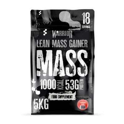 Warrior Mass Protein Powder 5.04kg Serious Mass Gainer High Calorie, Weight Gain Supplement 61g of Protein, 18 Servings, 1000+ Calories Shake, Supports Muscle Growth (Strawberry Crme, 5kg)