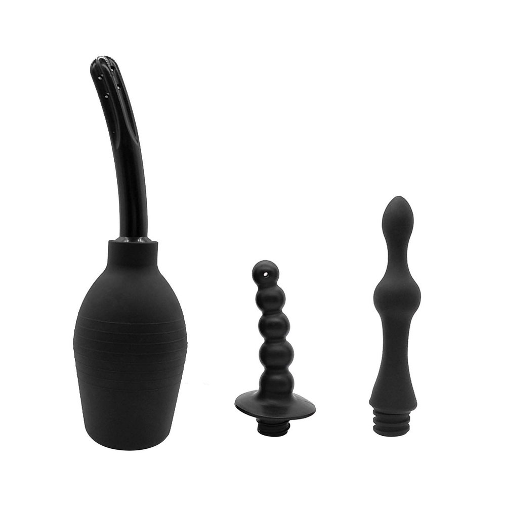 Careforyou Anal Douche Enema Bulb Vaginal Douche Enema Cleaner for Womens or Mans Health (Black-310ml 3 Nozzle)