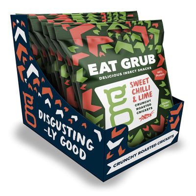 Eat Grub: Crunchy Roasted Crickets: 12 Packs (180g) - Sweet Chilli & Lime - edible insects