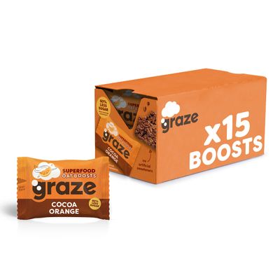 Graze Superfood Oat Boosts, Orange, 30g - Vegan Healthy Snack with Whole Oats (15 Snacks) - Packaging May Vary