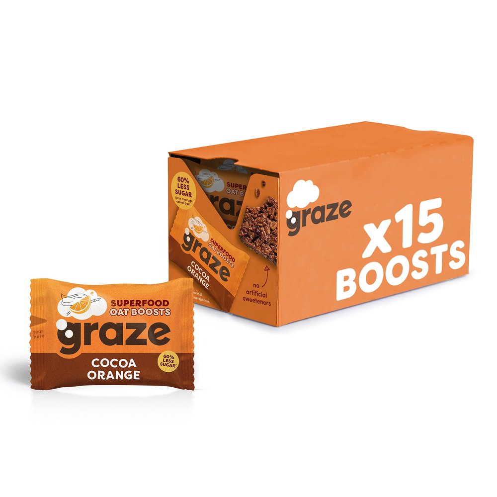 Graze Superfood Oat Boosts, Orange, 30g - Vegan Healthy Snack with Whole Oats (15 Snacks) - Packaging May Vary