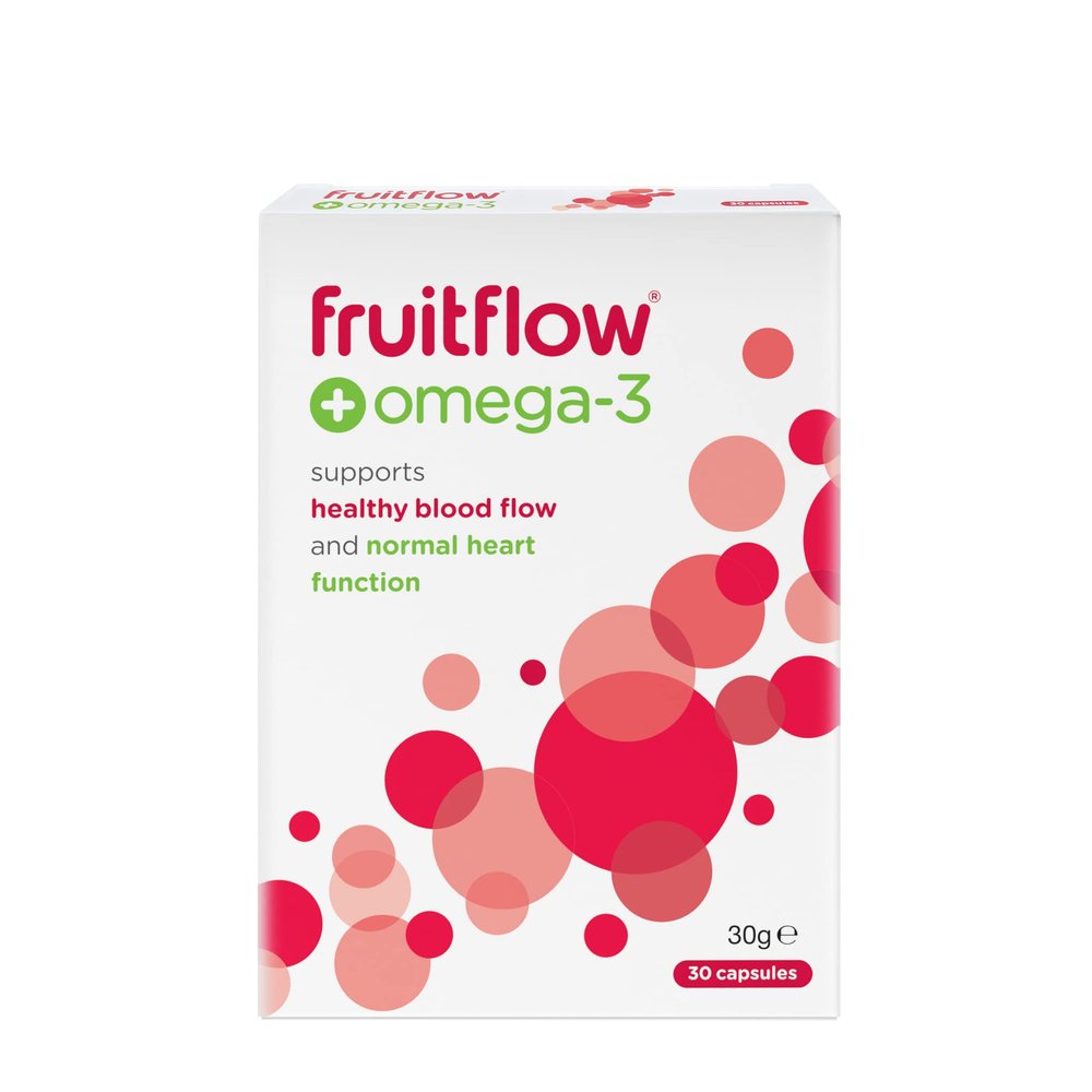 Fruitflow+ Omega-3 | Health Supplement | Maintains Healthy Blood Flow & Normal Heart Function | Supporting Cardiovascular Health | Contains DHA & EPA | 30 Capsules | One-a-Day