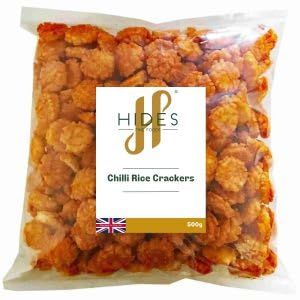Hides Fine Foods - Chilli Rice Crackers 500g - Suitable for Vegetarians - GMO Free - Snacking - Hot Fried Chilli Cracker - Bar Snack - Perfect for Parties