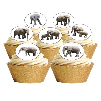 24 Pre Cut Elephant Animal Zoo Themed Edible Wafer Paper Round Cake Toppers Decorations