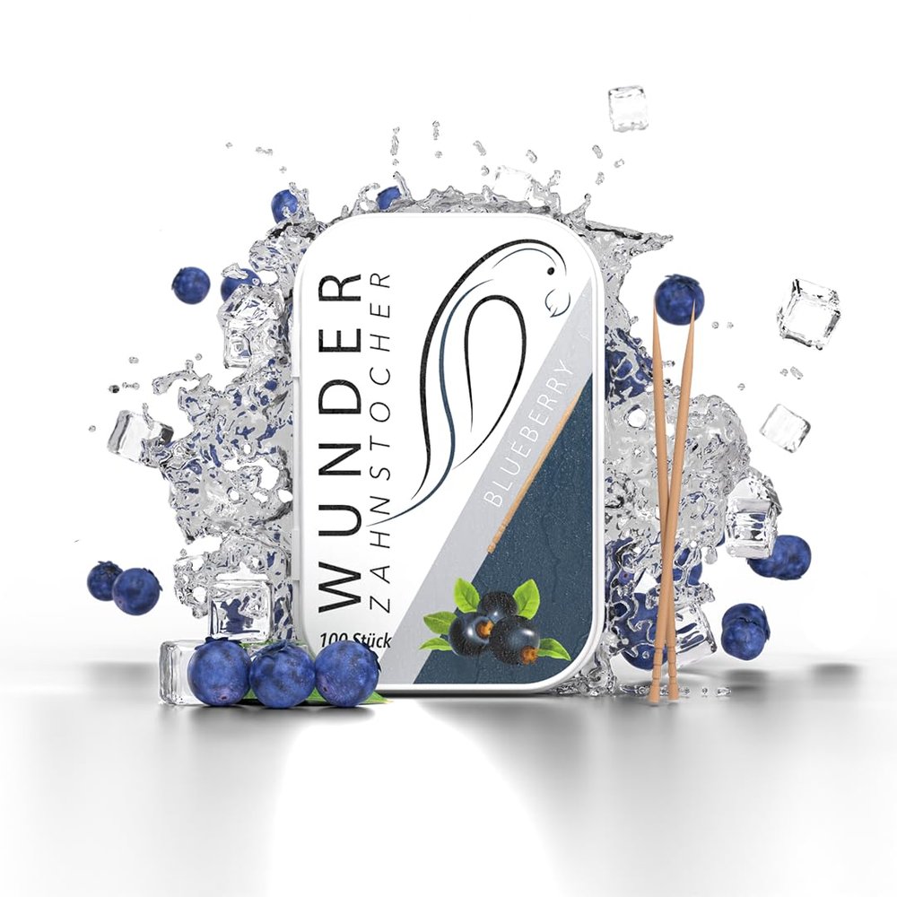 Wunder Flavoured Toothpicks - Blueberry - 100 Flavour Tooth Picks in Metal Box - Long-Lasting Flavour - Fresh Breath - Helps Reduce Nail-Biting - Supports Smoke-Free Moments - Sugar-Free