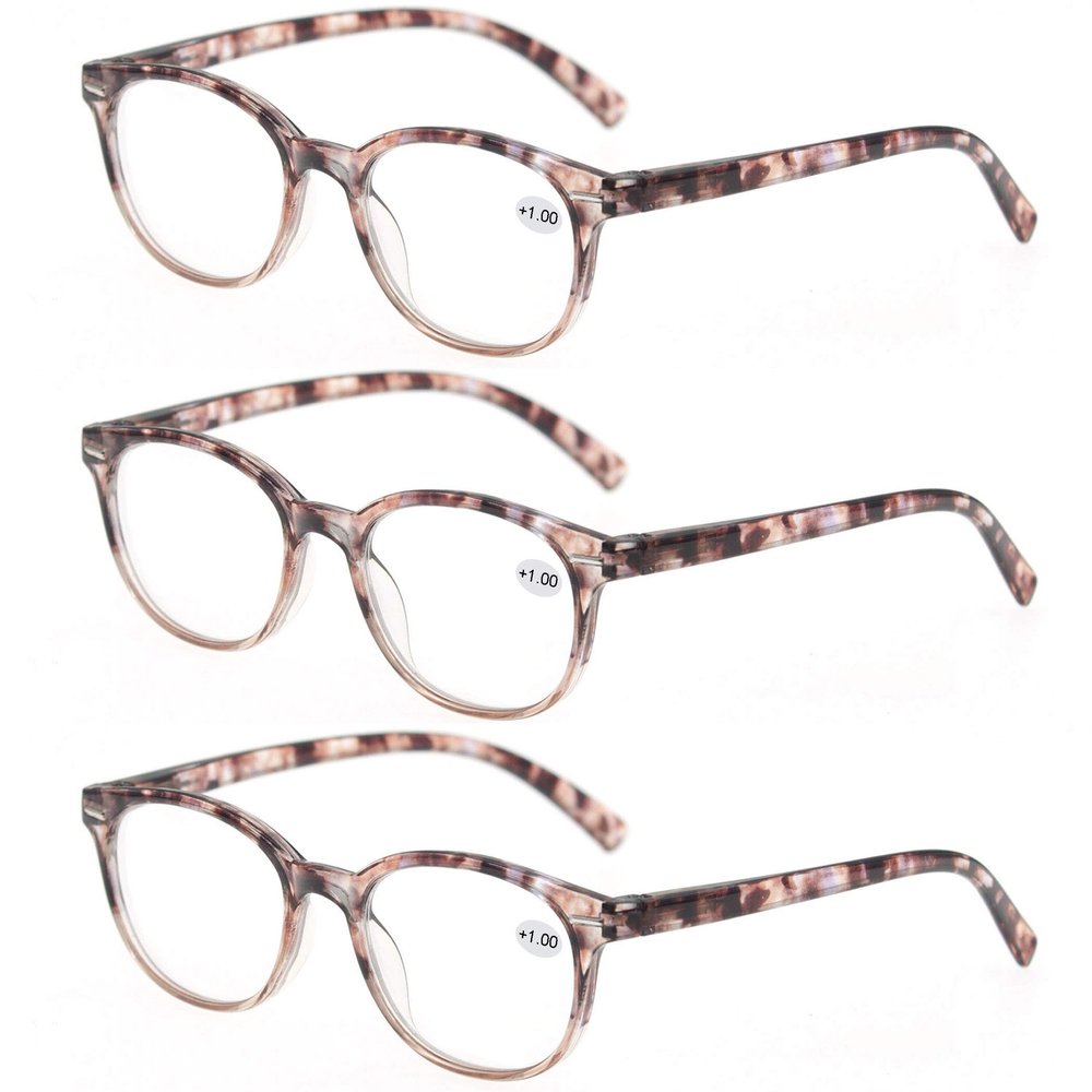MODFANS Women Reading Glasses 2.25 3 Pair Stylish Ladies Readers with Comfort Spring Hinge Pattern Design for Fashion Women Reading Pouch Included